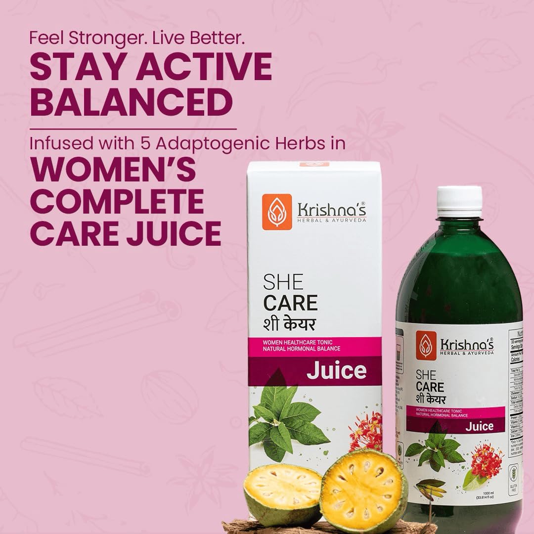 KRISHNA'S HERBAL & AYURVEDA She Care Juice 1000ml, Herbal Supplement for Hormonal Balance, PCOS, PCOD, Period Pain Relief, Hair and Skin Health | Women Wellness Juice