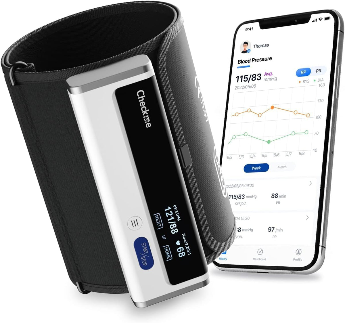 Checkme BP2A Blood Pressure Monitor for Home Use Upper Arm - Bluetooth BP Machine Cuff, Accurate Digital Readings in 30 Seconds, Unlimited Data Stored in App for iOS & Android