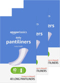 Amazon Basics Daily Pantiliner, Long Length, Feminine Pads for Women, Unscented, Comfortable Thin, 120 Count (3 Packs of 40) (Previously Solimo)