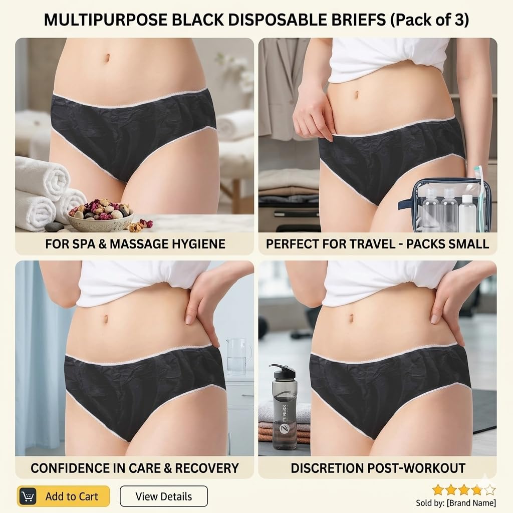 Disposable Panties for Women - Pack of 10, Soft & Breathable Maternity Underwear, Postpartum Panties for Hospital Stays, Travel, Spa and Daily Use, High Elasticity Fits Small to XXL (Black)