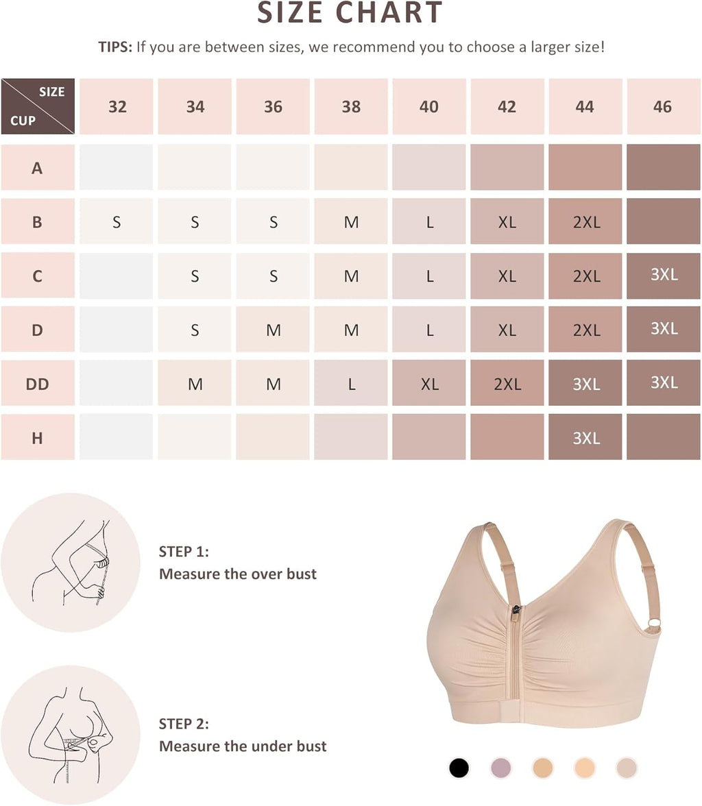 FeelinGirl Zip Front Closure Bras for Women No Underwire Compression Post Surgery Bra with Wide Adjustable Straps