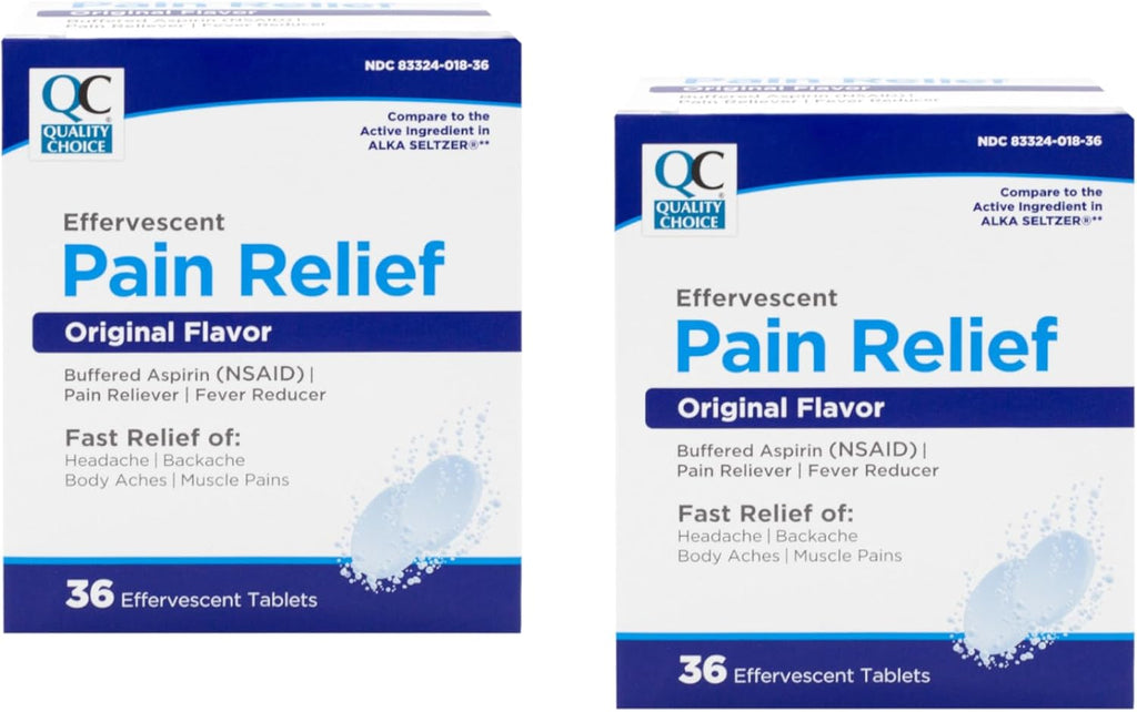 Quality Choice Effervescent Pain Relief, Original Flavor, Buffered Aspirin (NSAID) Pain Reliever and Fever Reducer, 36 Tablets (Pack of 2)