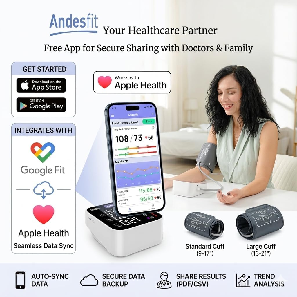Upper Arm Blood Pressure Monitor for Home Use 17" Large & 21" XL Extra Large Cuff Big arm, Free APP Bluetooth Sync Apple Health Track Google Fit, Large Display Smart BP Machine for Seniors