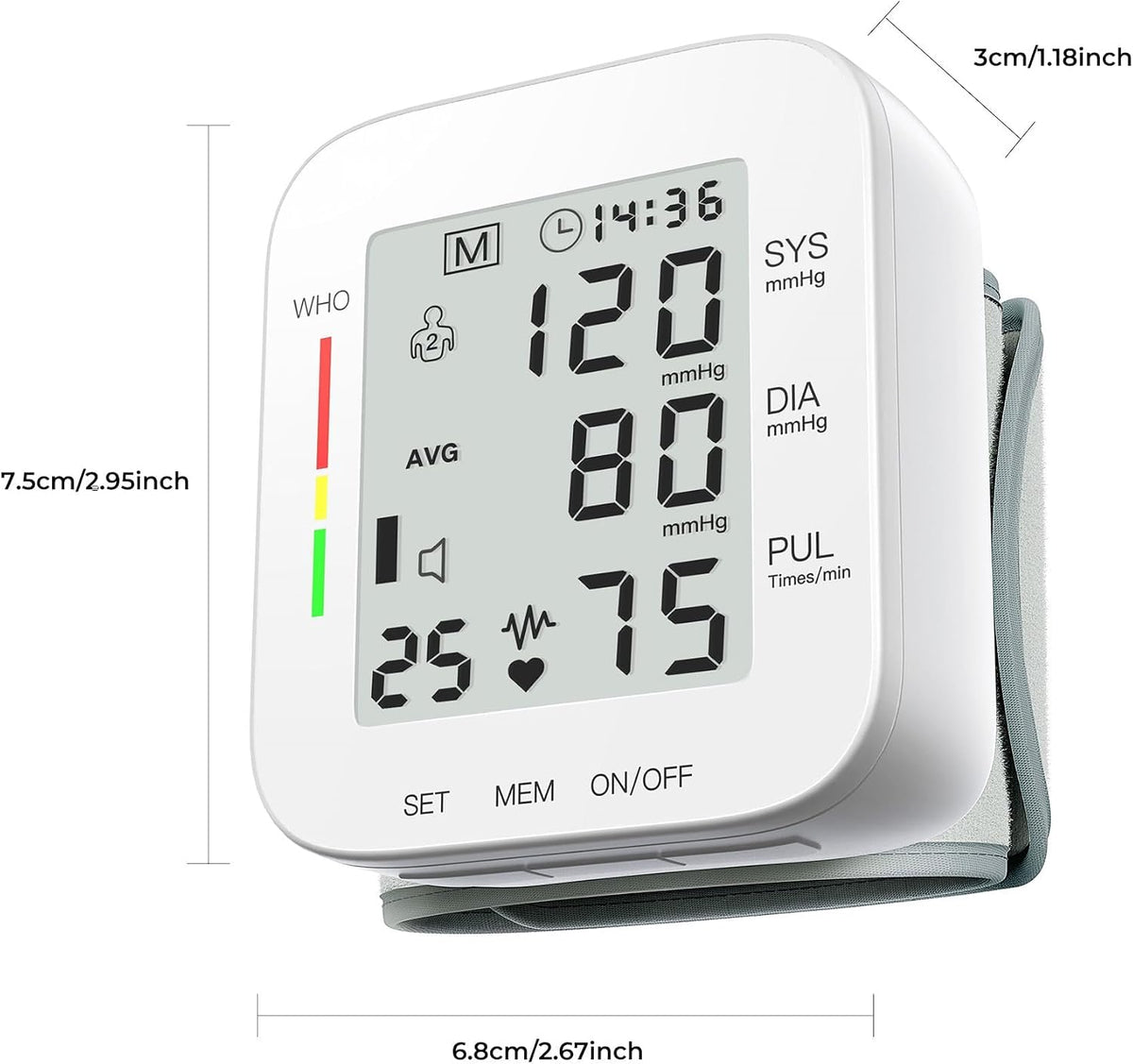 MMIZOO Wrist Blood Pressure Monitor BP Machine with Carrying Case White | FDA Cleared, Large LCD Display, Automatic 99x2 Sets Time Stamped Memory, Adjustable Cuff (5.31-7.68"), For Home/Travel Use