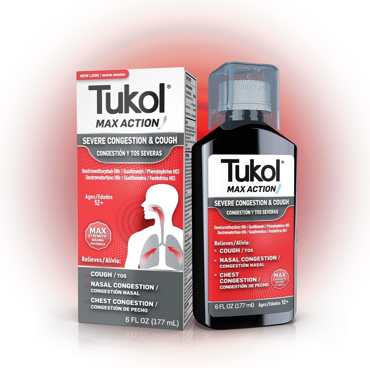 TUKOL Max Action Severe, Cough and Congestion Medicine for Adults, 6 Fl Oz | Expectorant Cough Syrup, DM Cough Syrup, Dry Cough Cold and Sore Throat Medicine, Chest Decongestant, 12+ Years