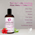 Sliquid Organics Water-Based Lube - Aloe Vera Leaf Infused with Organic Oils & Botanicals, Natural Lubricating Gel for Women/Men/Couples, Unscented, 4.2 Fl Oz