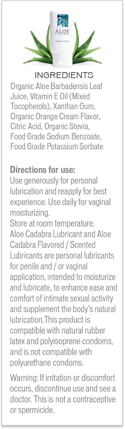 Aloe Cadabra Flavored Vaginal Moisturizer, Organic Edible Aloe Non-Staining, pH Balanced(Orange Cream, 2.5 Ounces, 1 Pack)