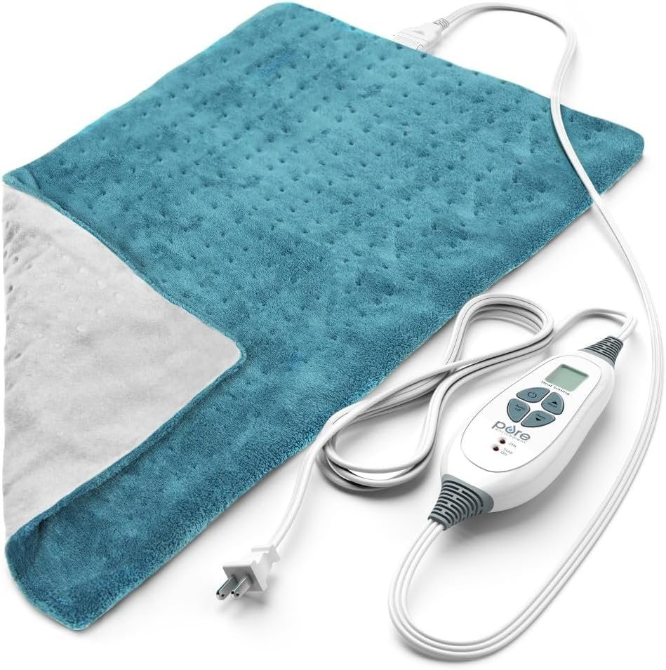 Pure Enrichment® PureRelief XL Heating Pad - 12" x 24" Electric Heating Pad for Back Pain & Cramps, 6 Heat Settings, Soft Machine Wash Fabric, Auto-Off & Moist Heat (Blue)