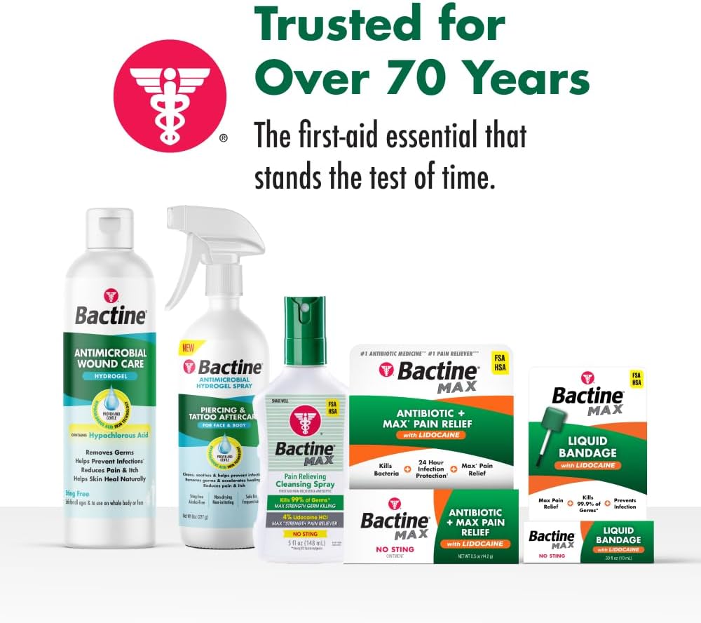 Bactine MAX First Aid Spray - Cleansing Spray with 4% Lidocaine - Relief for Minor Cuts, Burns & Bug Bites - 5oz, 4 Pack | With 4% Lidocaine, Numbs and Relieves Pain and Itch for Minor Cuts, Scrapes, Burns, and Bug Bites