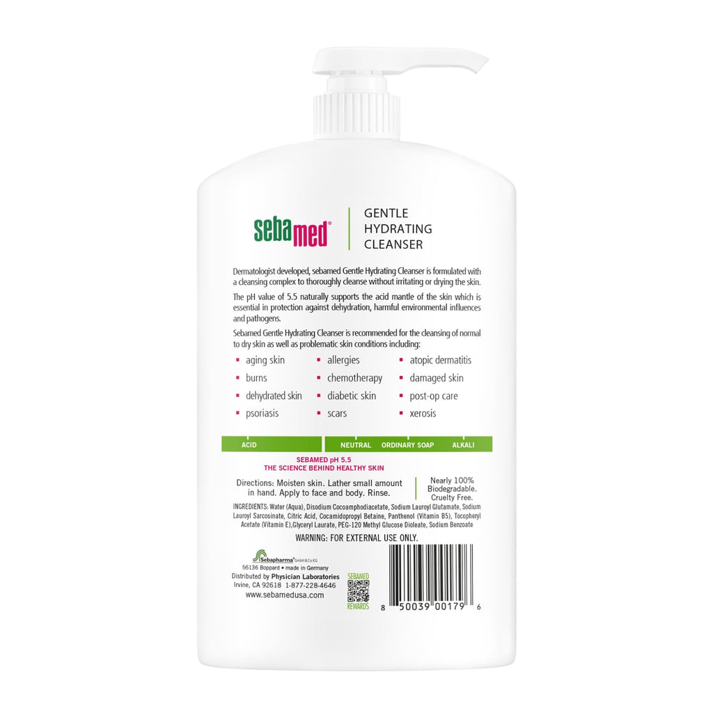 SEBAMED Fragrance-Free Gentle Face and Body Hydrating Cleanser pH 5.5 Dermatologist Recommended Ultra Mild Formula for Normal To Dry Sensitive Skin 33.8 Fluid Ounces (1 Liter)