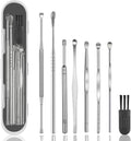 8 Pcs Ear Wax Removal Kit,Professional Double-Headed Ear Pick Earwax Removal Tools,316L Stainless Steel Ear Cleaner Curette with Cleaning Brush and Storage Box,Suit for Kid Adult(Silver)