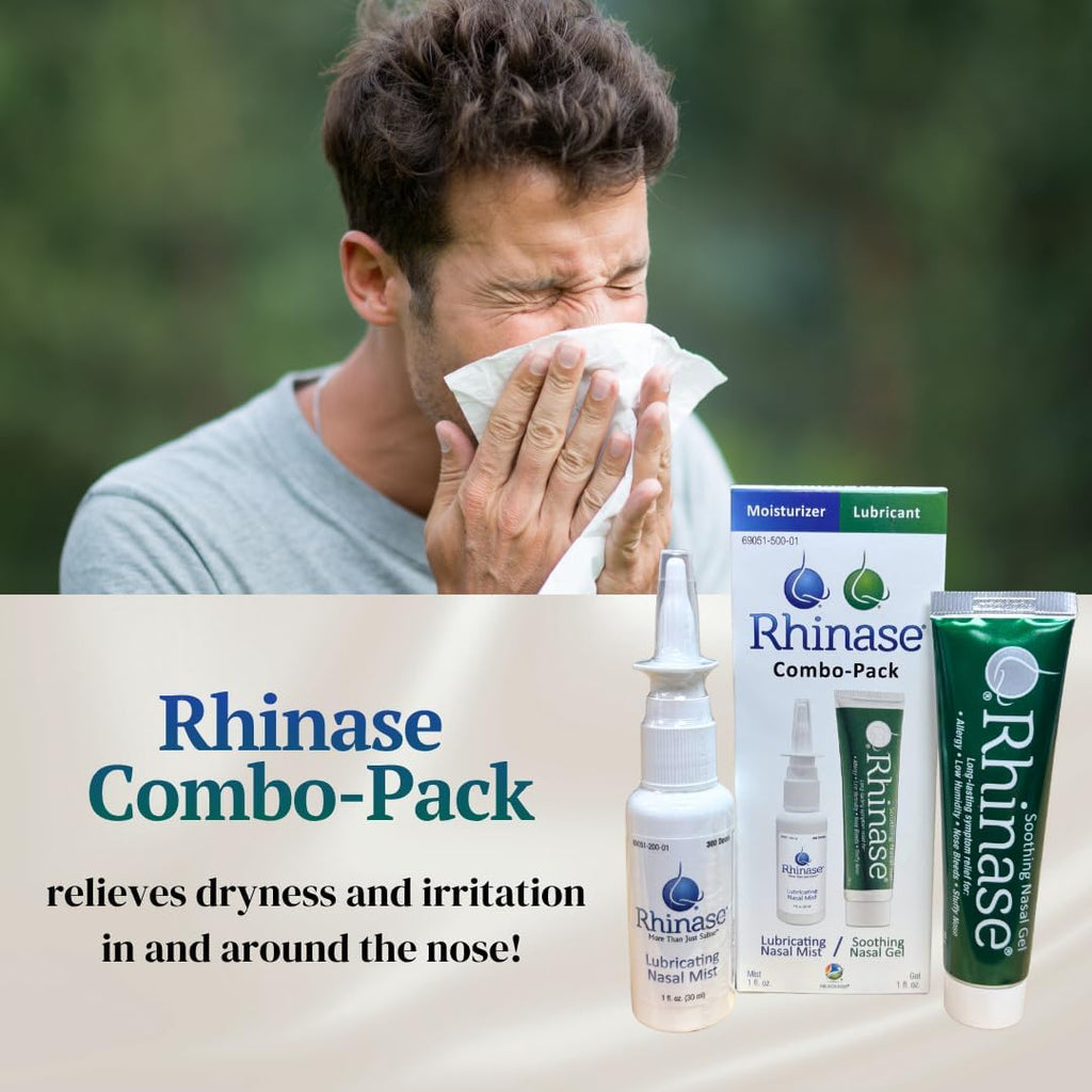 Rhinase Nasal Care Combo Pack - Nasal Gel (1 oz) & Saline Spray (1 oz) for Dryness, Allergy Relief & Nosebleed Prevention, Aloe-Free & pH Balanced