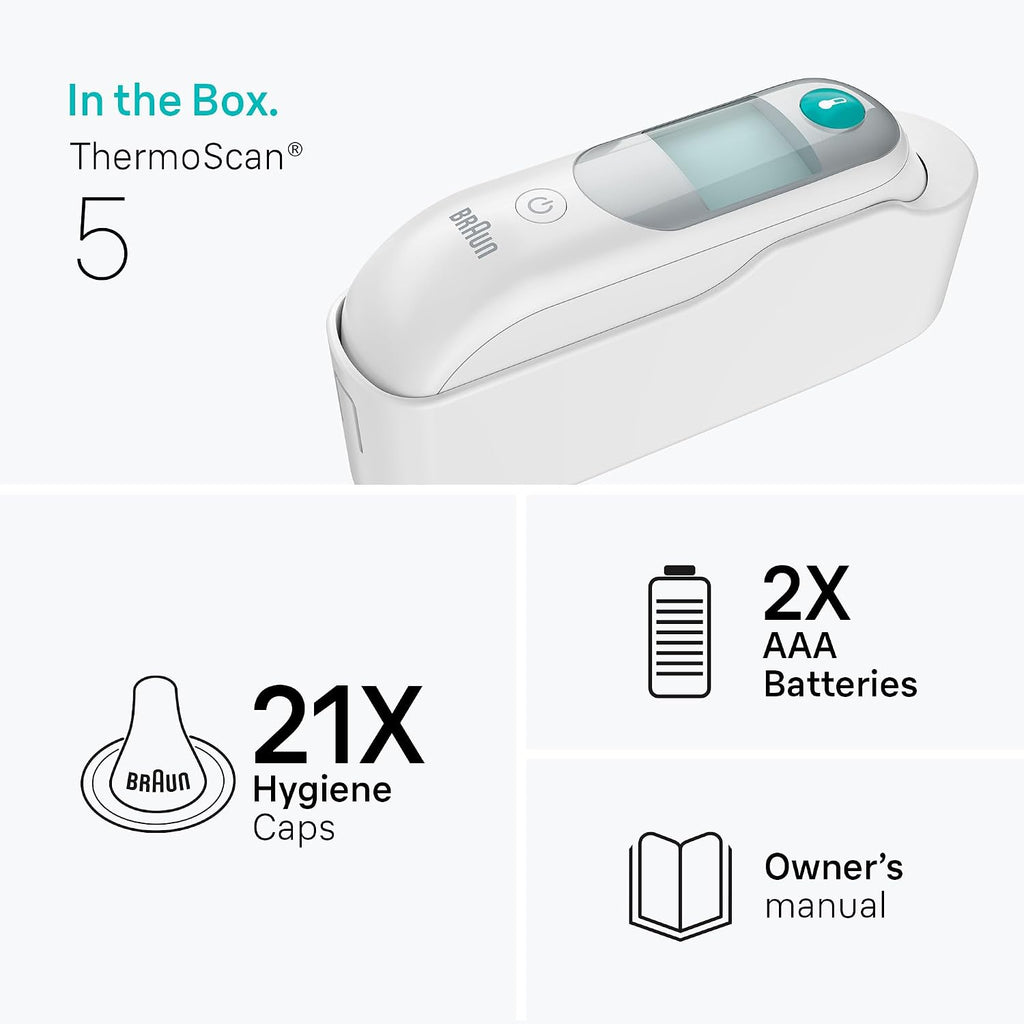 Braun ThermoScan 5 Digital Display Ear Thermometer | Baby and Infant Thermometer with ExacTemp Stability Indicator for Professional Accuracy, Recommended by Pediatricians