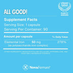 NovaFerrum All Good | Iron Capsule Supplements for Adults | Anemia | 50mg of Iron | 90 Servings | Sugar Free | Vegan | Gluten Free | Clean Label Project Purity Award winner, tested against 200+ contaminants, vegan, sugar free and gluten free formula