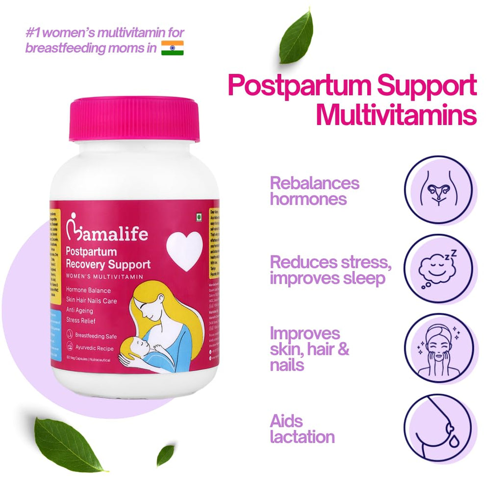 Mamalife Lacta Heal Postpartum Recovery Multivitamin for Women | Ayurvedic Post Pregnancy Support | Hormonal Balance, Hair, Skin & Nail Health | Breastfeeding Support | 60 Capsules