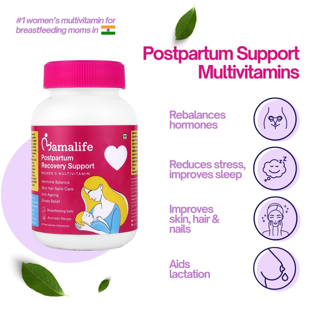 Mamalife Lacta Heal Postpartum Recovery Multivitamin for Women | Ayurvedic Post Pregnancy Support | Hormonal Balance, Hair, Skin & Nail Health | Breastfeeding Support | 60 Capsules