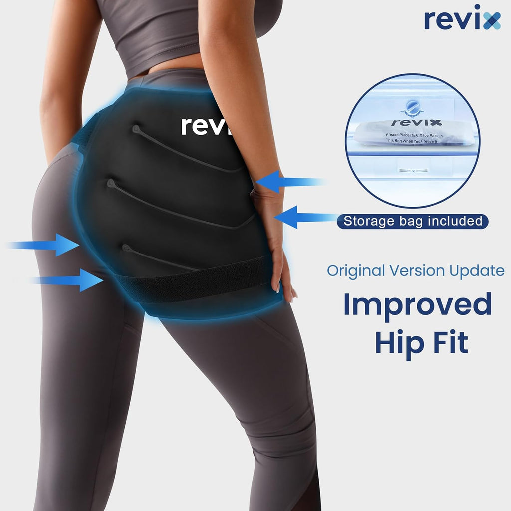 REVIX Extra Large Hip Ice Pack Wrap After Surgery, Reusable Gel Cold Pack for Hip Replacement Recovery, Sciatic Nerve, Cold Therapy Hip Flexor Compression Wrap, Black