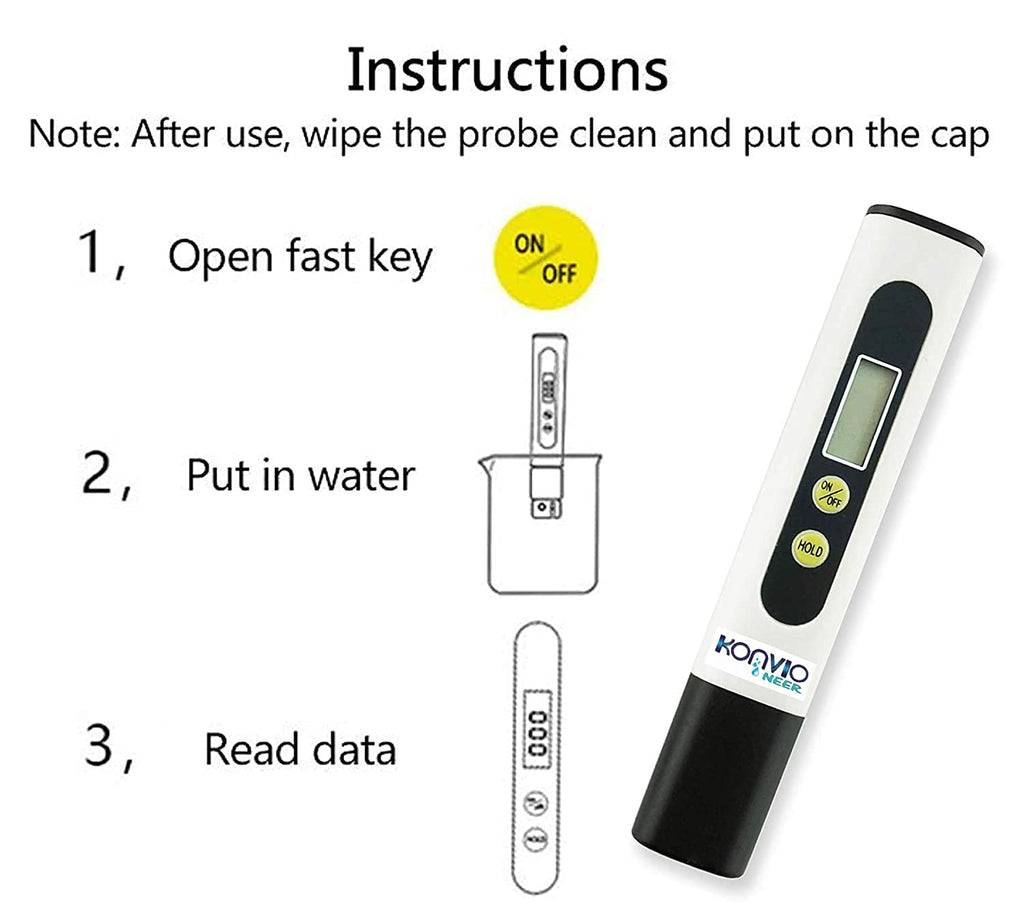 Konvio Neer Imported Tds Meter, Total Dissolved Solids Meter, Water Quality Tester, Ppm Tester For Water Testing - White