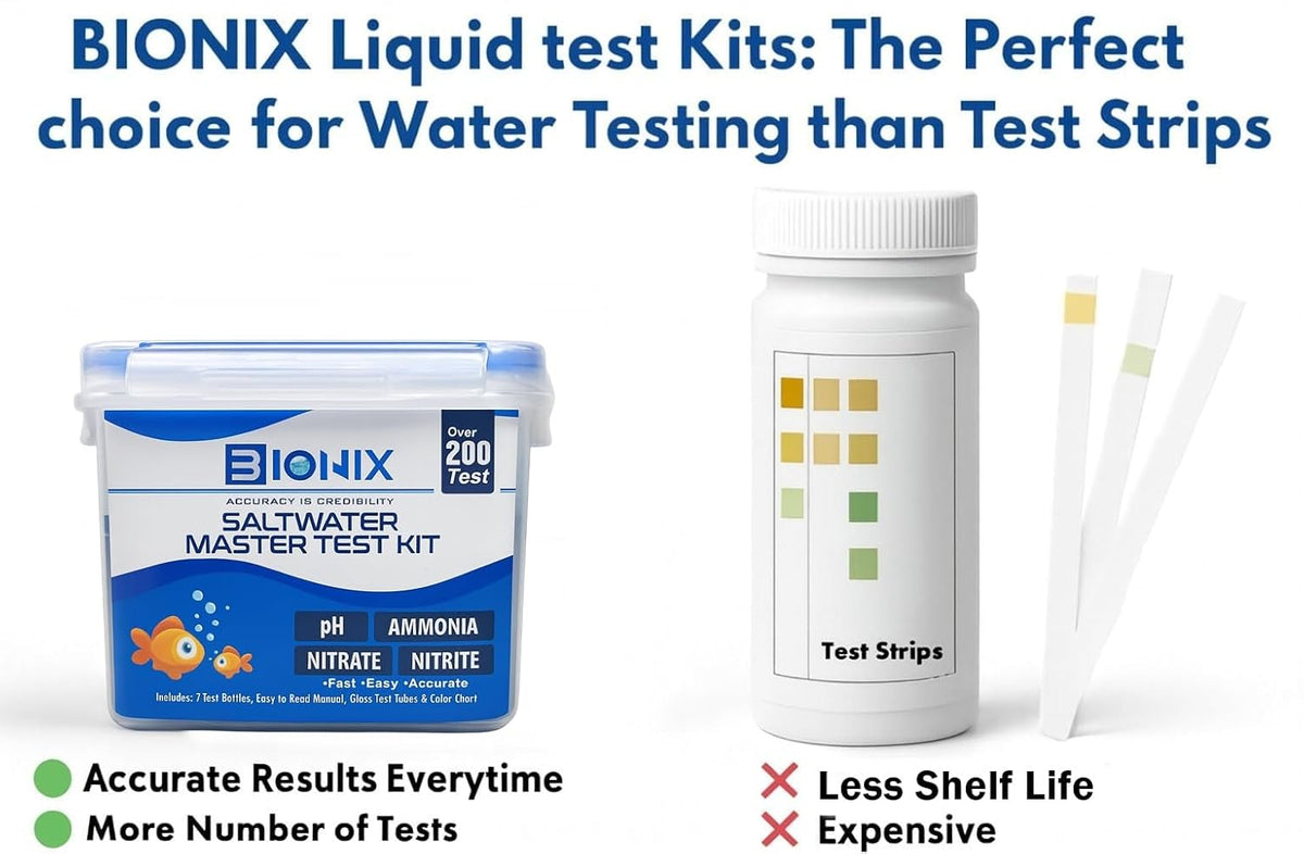 BIONIX Saltwater Master Test Kit (200 Tests) | ph Ammonia Nitrite & Nitrate Test kit for Aquarium.