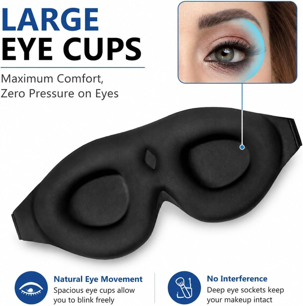 ALASKA BEAR Sleep Mask Memory Foam Contoured Eye Cups for Women and Men, Soft 3D Blackout Eye Mask for Sleeping No Pressure on Eyelids and Eyelashes Protection, Earplugs Set, Black