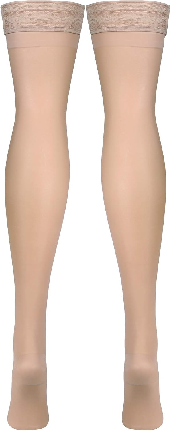 Truform Sheer Compression Stockings, 15-20 mmHg, Women's Thigh High Length, 20 Denier, Nude, Large