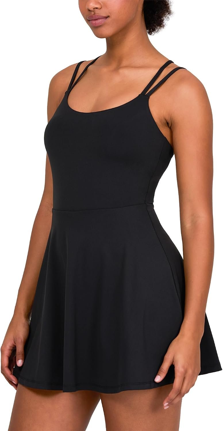 YITTY Active Women's Ultraluxe Strappy Tennis Dress with Built in Short, Athleisure, 4-Way-Stretch
