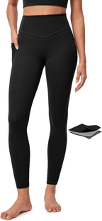 IUGA Compression Leggings with Pockets for Women Tummy Control Yoga Pants | High Waist, Deep Side Pockets, No Front Seam, Squat-Proof, Buttery Soft, Workout, Running, Gym, Athletic, Casual