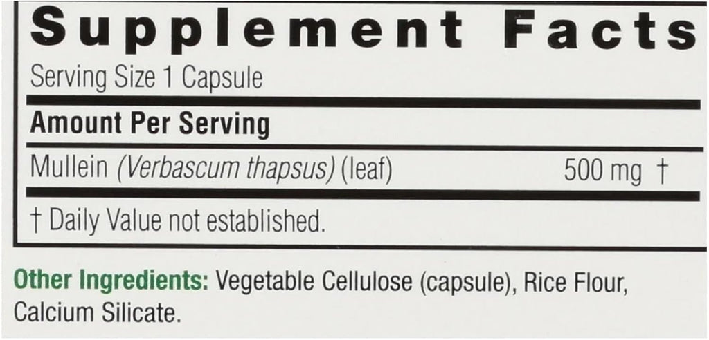 Nature's Answer Mullein Leaf Capsules 90 - Alcohol Free, Vegetarian, Vegan, Gluten Free - Mullein capsuels for Lungs - Supports Respiratory Function & Lung Health