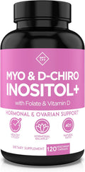 Premium Inositol Supplement - Myo-Inositol and D-Chiro Inositol Plus Folate and Vitamin D - Ideal 40:1 Ratio - Hormone Balance & Healthy Ovarian Support for Women - Vitamin B8-30 Day Supply