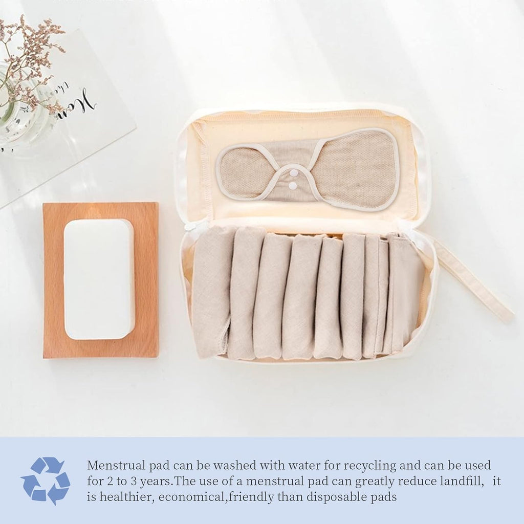 MQUPIN Reusable Sanitary Towels, 5pcs Washable Cloth Pads Sanitary Towel Organic Cotton, Sanitary Pads Cotton Period Pads Pantiprotectores Design Anti-Leak Women