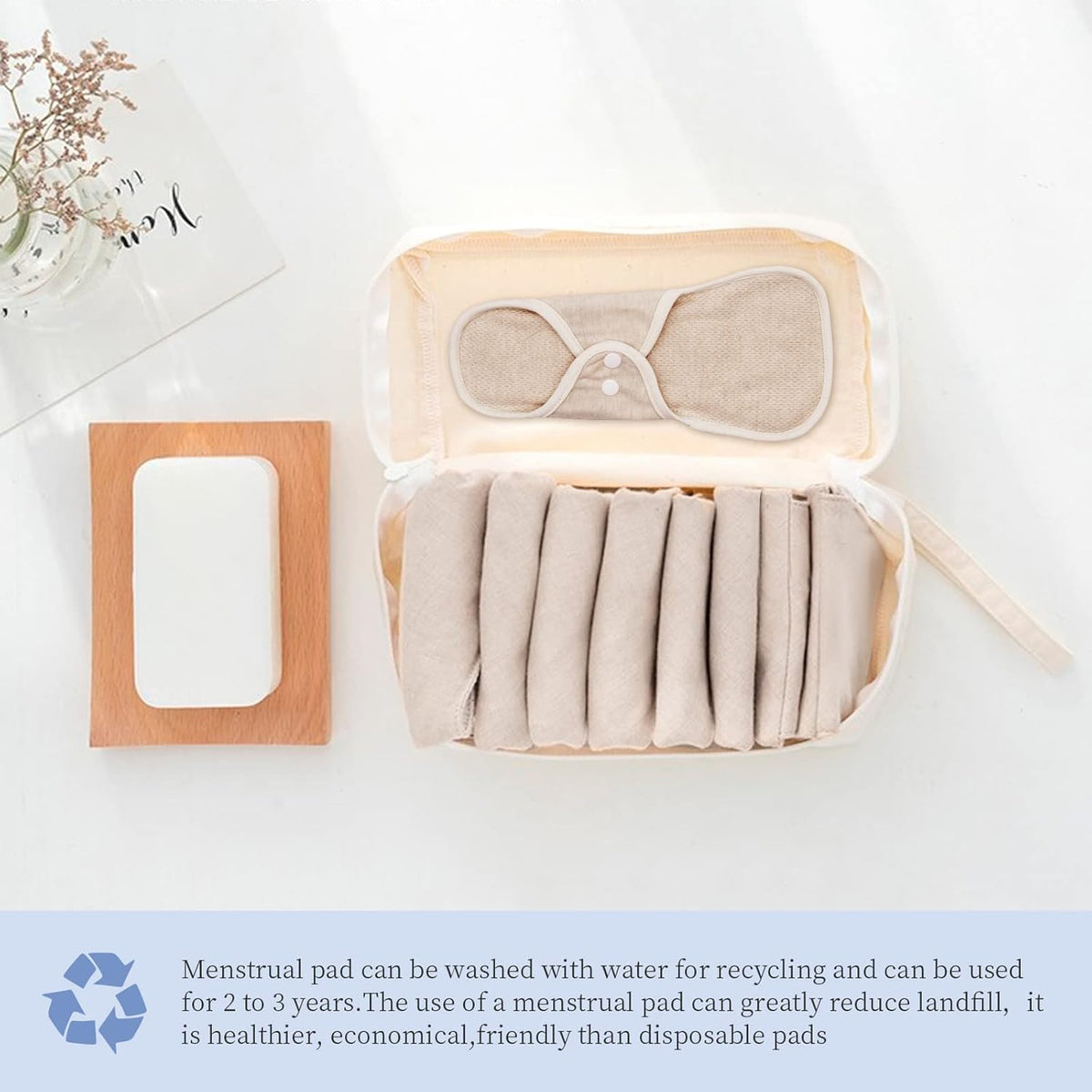 MQUPIN Reusable Sanitary Towels, 5pcs Washable Cloth Pads Sanitary Towel Organic Cotton, Sanitary Pads Cotton Period Pads Pantiprotectores Design Anti-Leak Women