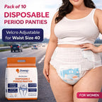 Disposable Period Panties for Women | Velcro Adjustable Leakproof Panty Pads | 360° Protection | Ultra Absorbent Sanitary Underwear for Heavy Flow, Overnight & Postpartum Use (pack of 10)
