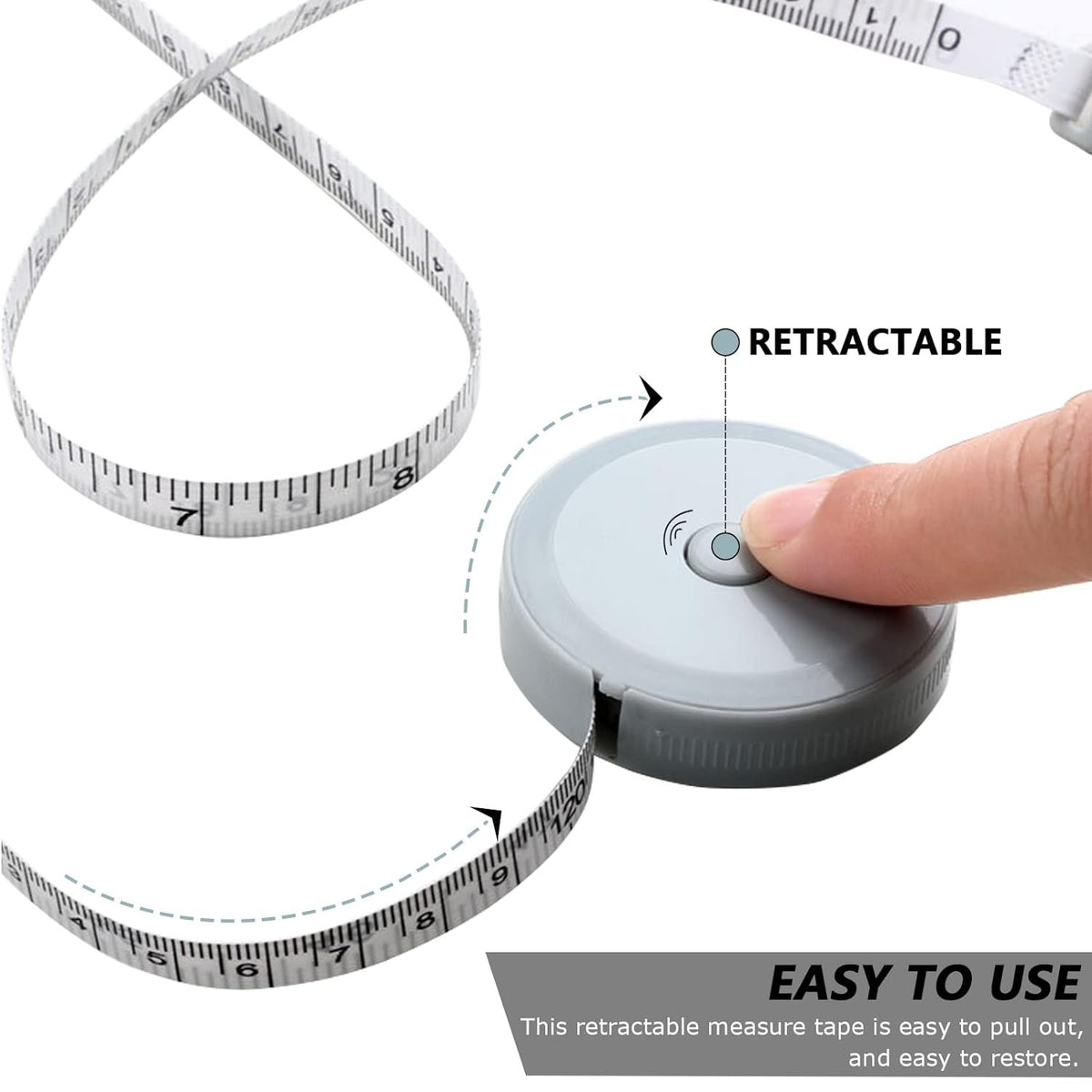 60IN Retractable Tape Measure*6+Soft Measuring Tape for Body Measurements*2 | 150mm Premium Sewing Tape Double Scale Vinyl Ruler for Weight Loss Medical Tailor Fabric Cloth Knitting Craft