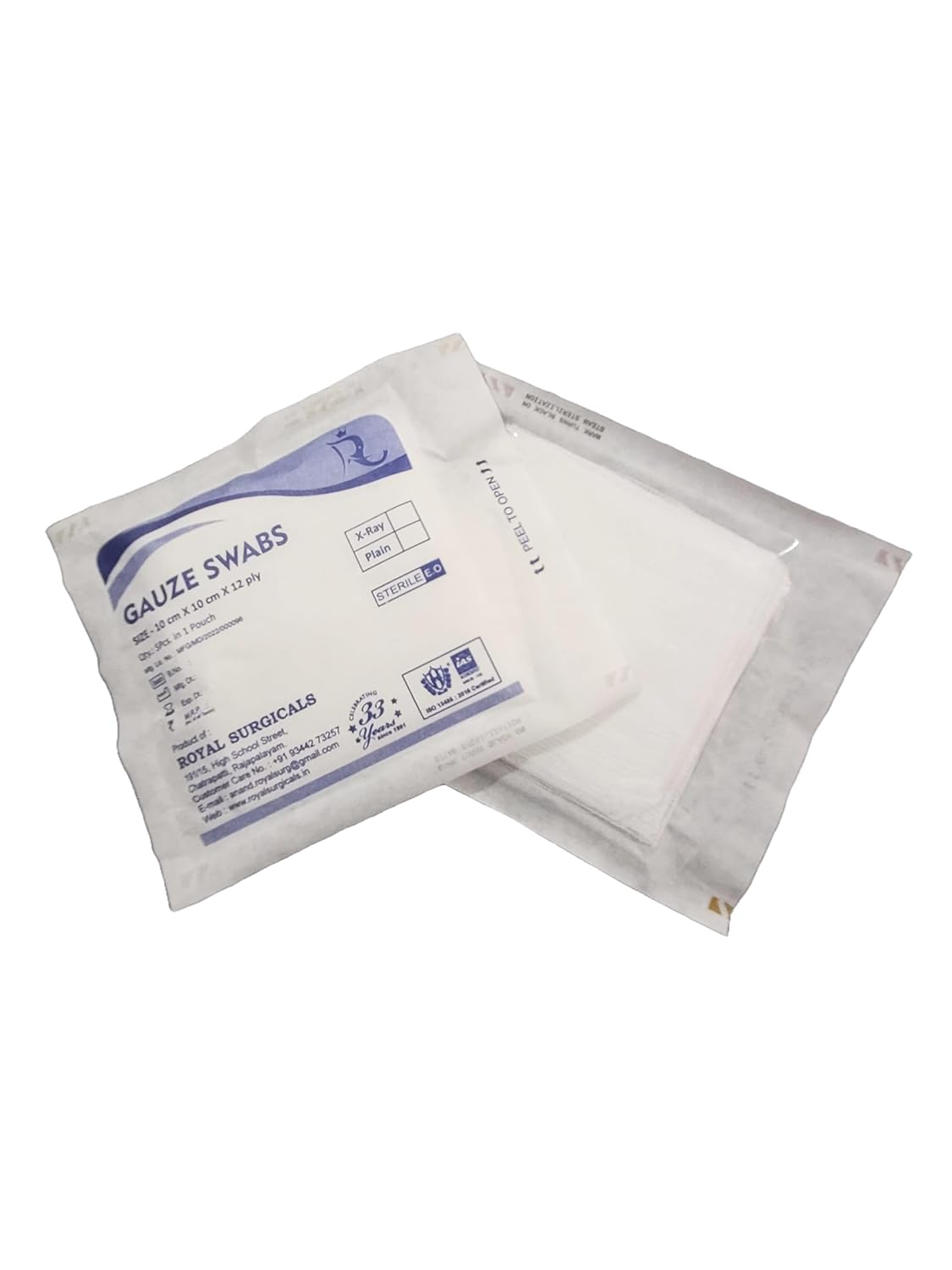 Sterile Gauze Swabs - 10x10cm, 12ply, (10 Packs) (5pcs per pack), Absorbent Cotton Wound Dressing, First Aid, Home Use,