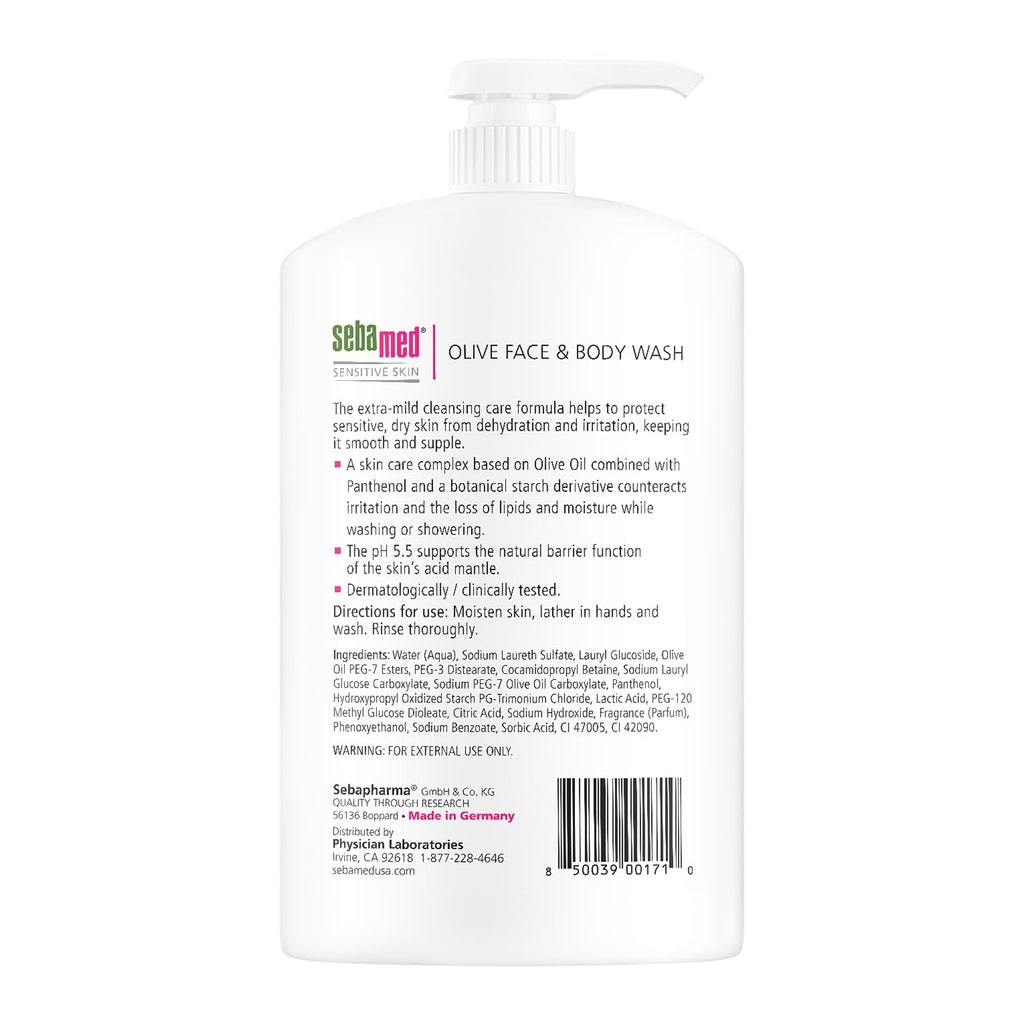 Sebamed Olive Face and Body Wash With Pump for Sensitive and Delicate Skin pH 5.5 Ultra Mild Dermatologist Recommended Cleanser 33.8 Fluid Ounces (1 Liter)