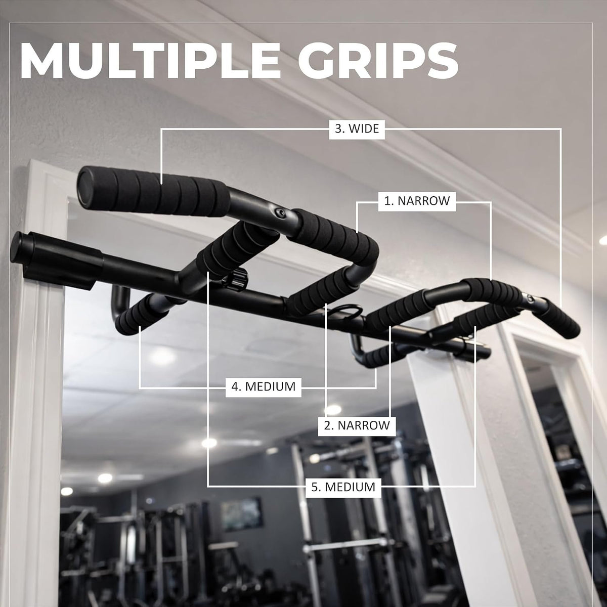 HANZO Doorway Pull Up Bar Set with Suspension Straps – Multi-Grip Chin Up Bar for Home Gym – No Screws, Strength Training Workout Bar, Door Gym Pullup Bar