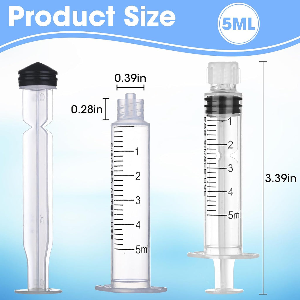 50Pack 5ml/cc Luer Lock Syringe without Needle, Plastic Syringe with Caps for Liquid, Sterile Individually Wrapped