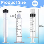 50Pack 5ml/cc Luer Lock Syringe without Needle, Plastic Syringe with Caps for Liquid, Sterile Individually Wrapped