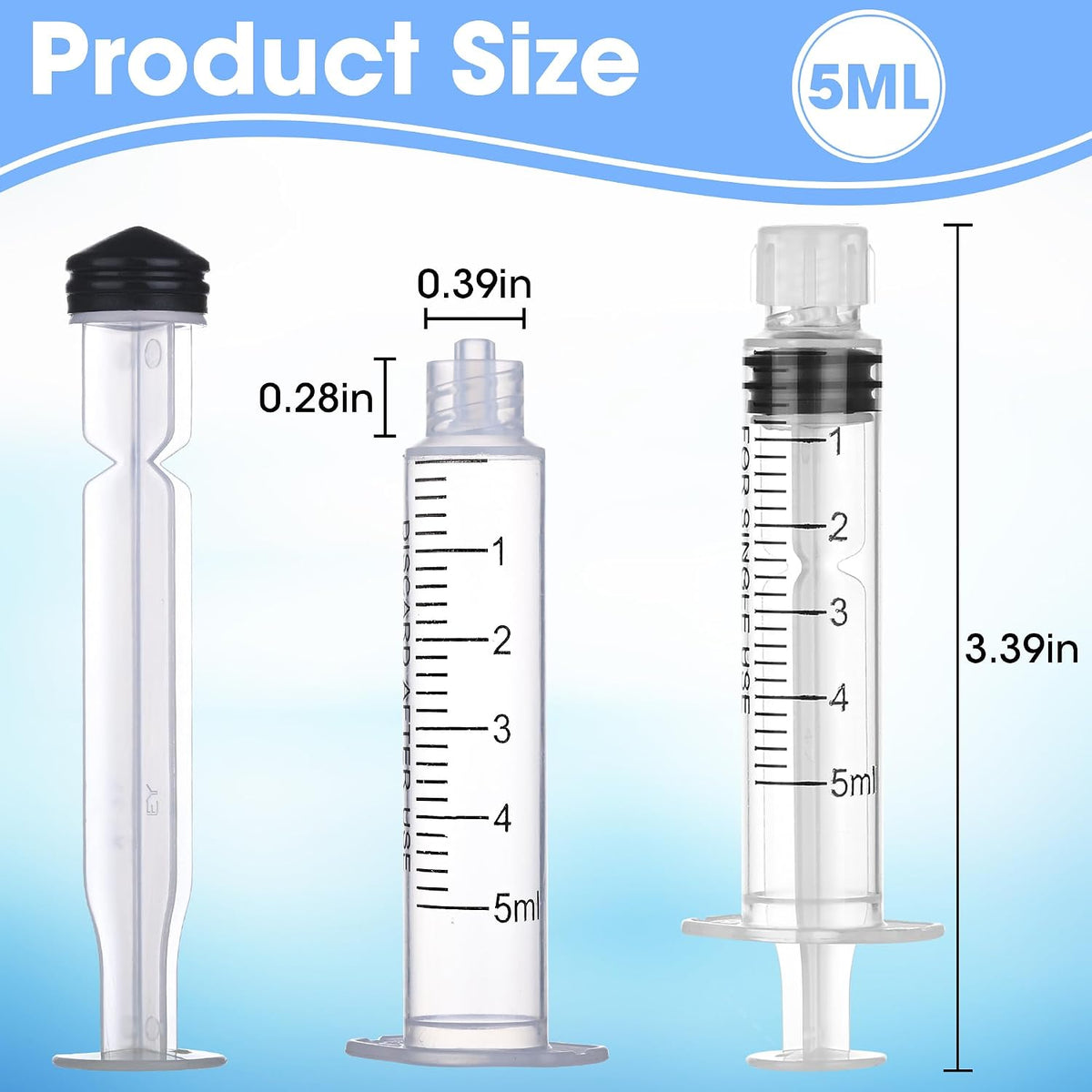 50Pack 5ml/cc Luer Lock Syringe without Needle, Plastic Syringe with Caps for Liquid, Sterile Individually Wrapped