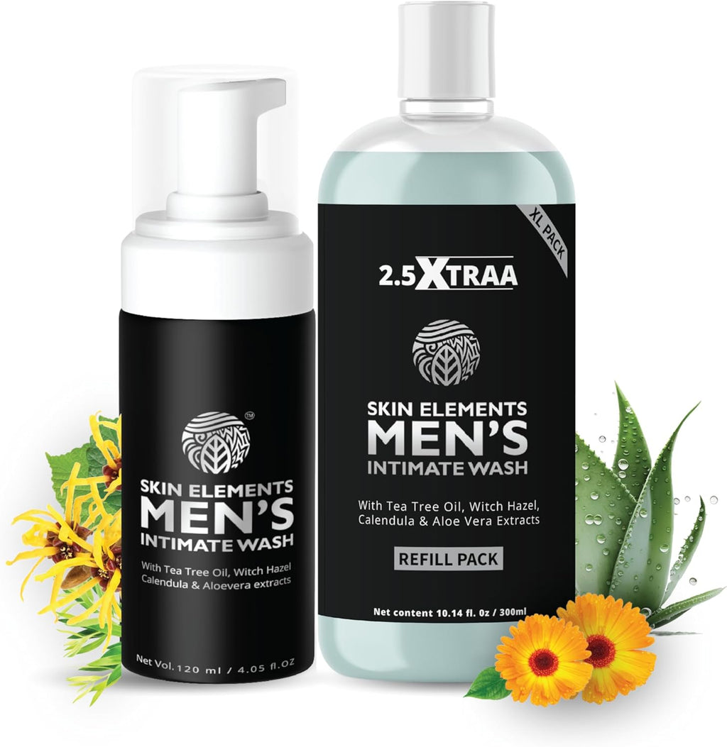 Skin Elements Intimate Hygiene Soap for Men, Large Pack with Refill for 180 Days, 14.2 Fl Oz - pH Balanced Foaming Wash | Controls Bad Odor | with Tree Oil