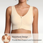 Lemef Zip Front Sports Bras, Post Surgery Compression Wirefree Racerback Bras for Women