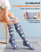 LEVSOX Cotton Compression Socks for Women Men 20-30 mmHg Knee High Cute Support Sock for Nurses Flying Pregnancy