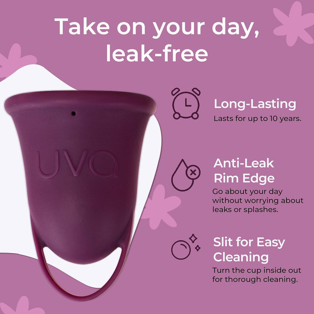 UVA Reusable Menstrual Cup Heavy Flow Kit with Sterilizer - Size B - 10-Year Durable & Leak-Proof Silicone - Large Menstrual Cup, Sterilizer & Traveling Bag Period Cup Set