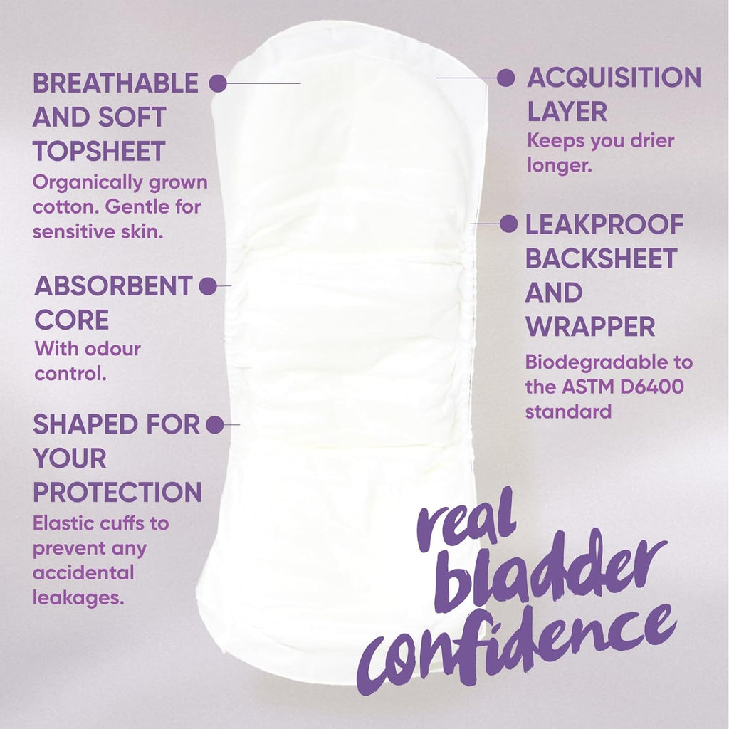 Oi | Organic Initiative Incontinence Pads for Women | Certified Organic Cotton Topsheet, Breathable, Hypoallergenic | Suitable for Postpartum | Maxi Plus (410mm) 20 pads