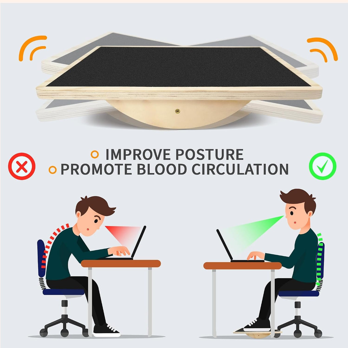Balance Board Professional Wobble Board for Adults Anti-Slip for Physical Therapy Standing Desk Core Strength Wooden Rocker Board(350LBS)