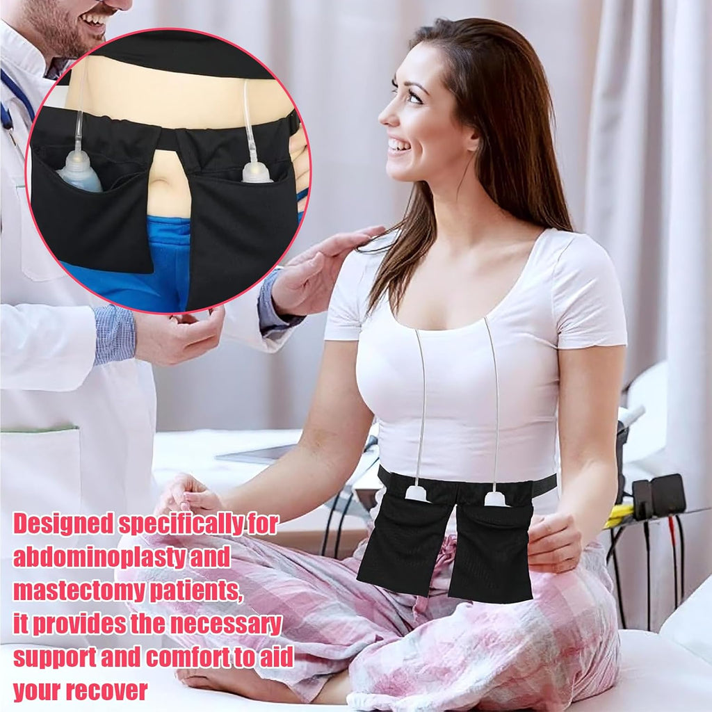 Tummy Drain Bottle Holder, Post Surgery Drain Bag Holder for Breast Surgery Adjustable Comfortable Breathable Great for Post-Surgery Care Includes 2 Bags
