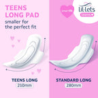 Lil-Lets Teens Long Pads with Wings - 60 Count Period Pads for Teens - Thin, Super Absorbent Sanitary Napkins, Soft & Breathable, Fragrance-Free - First Periods, Medium to Heavy Days
