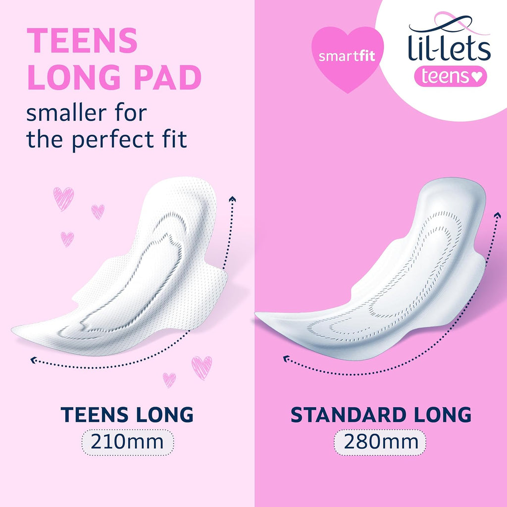 Lil-Lets Teens Long Pads with Wings - 60 Count Period Pads for Teens - Thin, Super Absorbent Sanitary Napkins, Soft & Breathable, Fragrance-Free - First Periods, Medium to Heavy Days