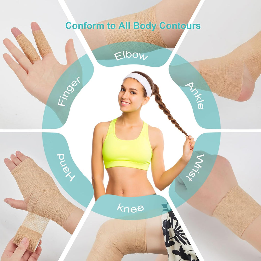 6 Pack,2” x 5 Yards Self Adhesive Bandage Wraps for Sports, Cohesive Bandages,Atheletic Tape for Wrist, Ankle, Hand, Leg,Skin Color,Vet Wrap