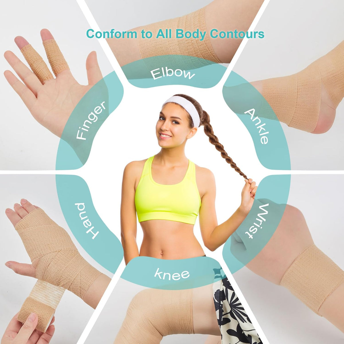 6 Pack,2” x 5 Yards Self Adhesive Bandage Wraps for Sports, Cohesive Bandages,Atheletic Tape for Wrist, Ankle, Hand, Leg,Skin Color,Vet Wrap